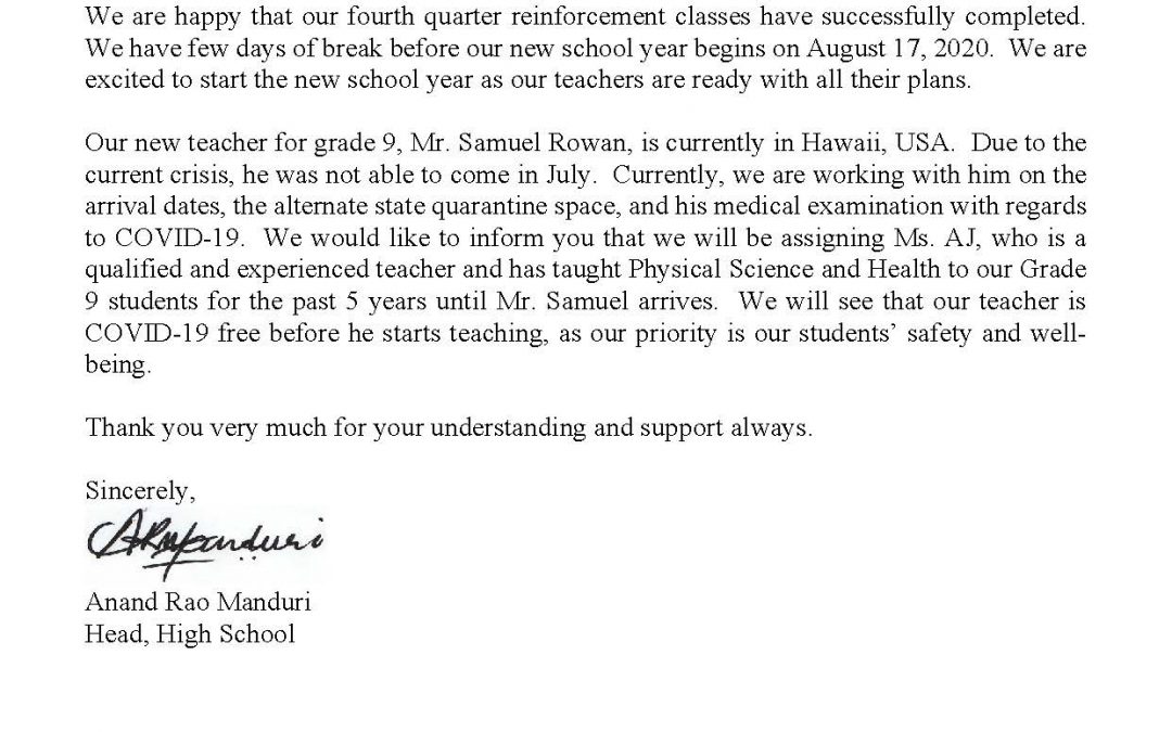Grade 9 Letter-Mr. Samuel