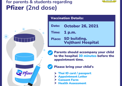 Reminder for G10-12: Pfizer 2nd dose is on Oct 26(Tue)